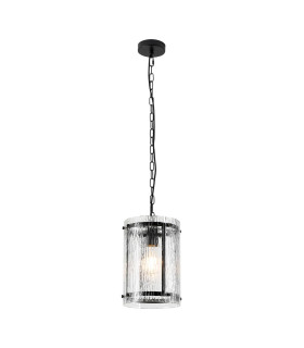 Butler 20.5cm Pendant 1 Light E27 Matt Black / Rippled Clear (F) Glass-1