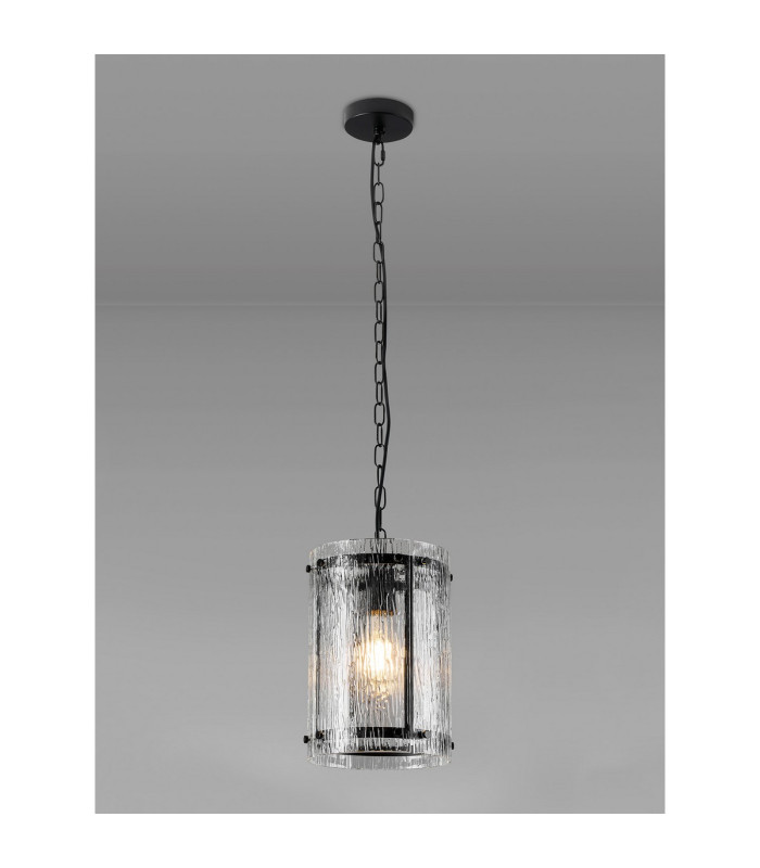 Butler 20.5cm Pendant 1 Light E27 Matt Black / Rippled Clear (F) Glass-3