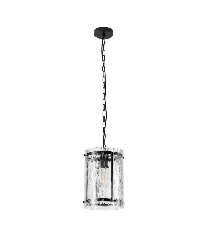 Butler 20.5cm Pendant 1 Light E27 Matt Black / Rippled Clear (F) Glass-4