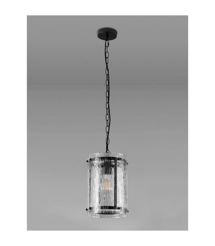 Butler 20.5cm Pendant 1 Light E27 Matt Black / Rippled Clear (F) Glass-7