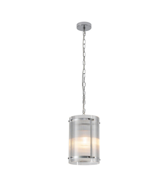 Butler 20.5cm Pendant 1 Light E27 Polished Chrome / Narrow Ribbed Clear (B) Glass-1