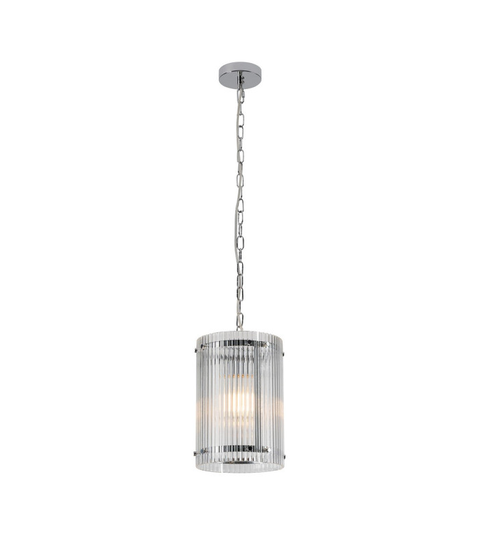 Butler 20.5cm Pendant 1 Light E27 Polished Chrome / Wide Ribbed Clear (C) Glass-1