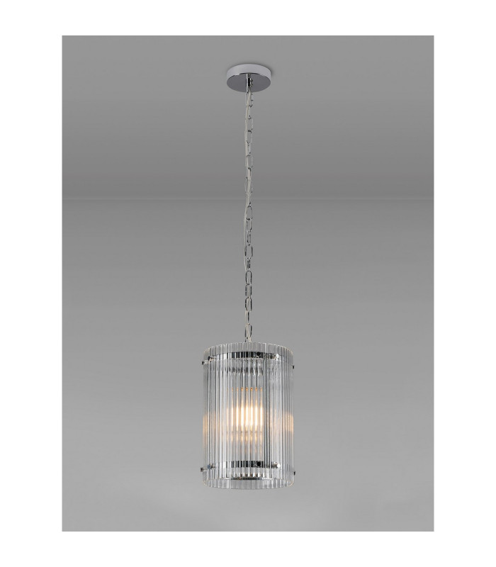 Butler 20.5cm Pendant 1 Light E27 Polished Chrome / Wide Ribbed Clear (C) Glass-3