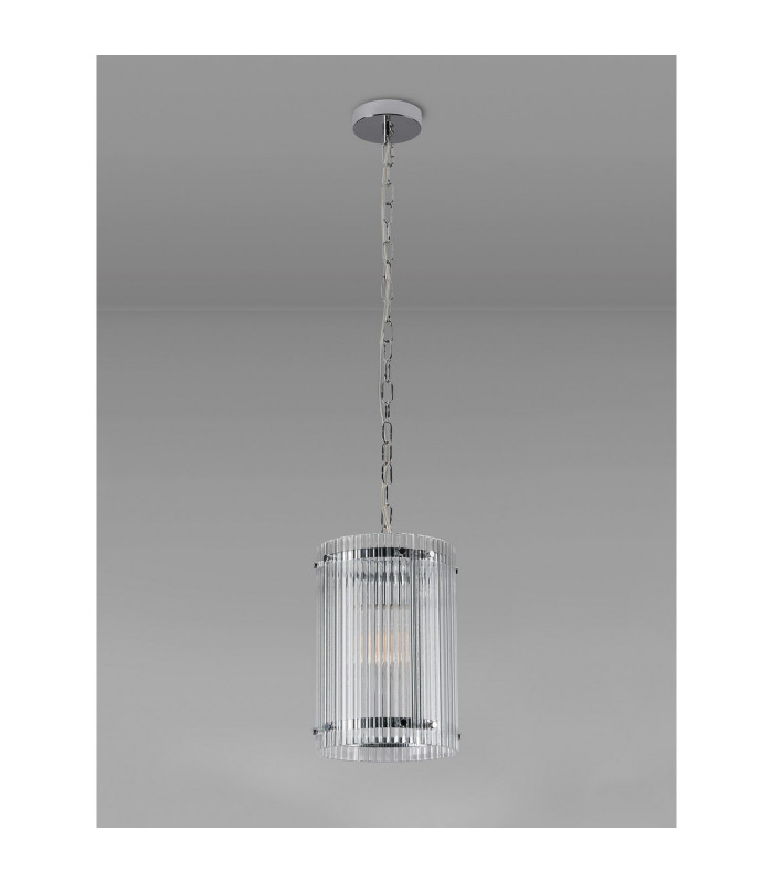 Butler 20.5cm Pendant 1 Light E27 Polished Chrome / Wide Ribbed Clear (C) Glass-7