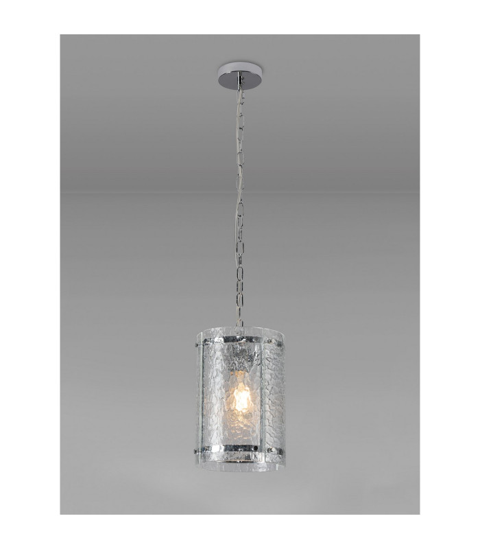 Butler 20.5cm Pendant 1 Light E27 Polished Chrome / Cobbled Clear (D) Glass-3