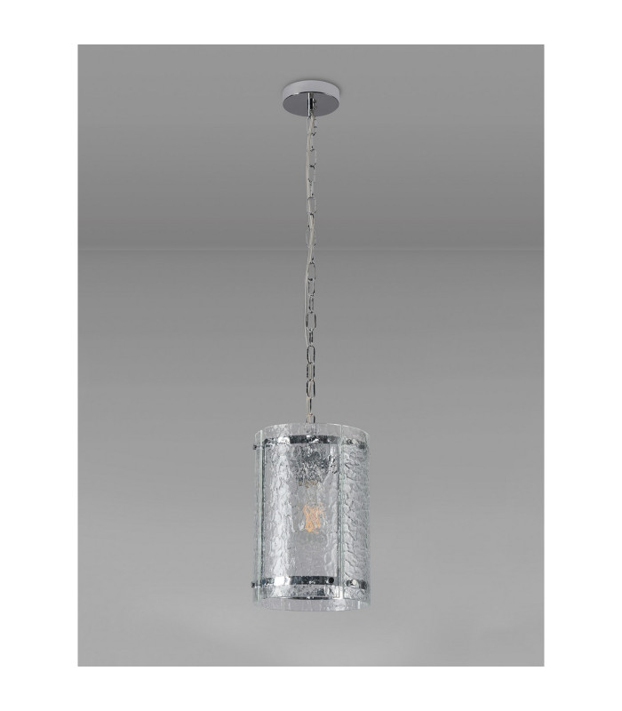 Butler 20.5cm Pendant 1 Light E27 Polished Chrome / Cobbled Clear (D) Glass-7