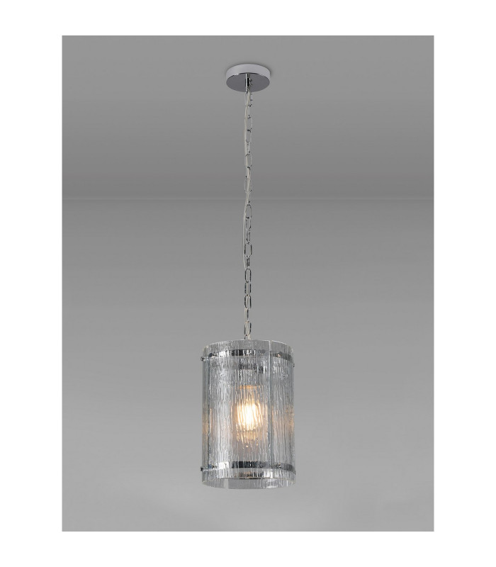 Butler 20.5cm Pendant 1 Light E27 Polished Chrome / Rippled Clear (F) Glass-3