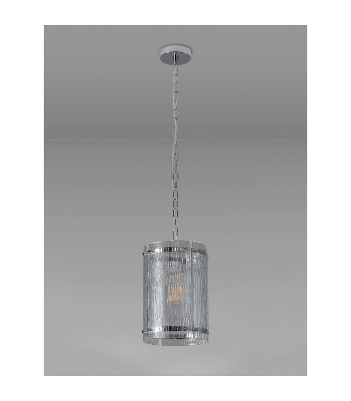 Butler 20.5cm Pendant 1 Light E27 Polished Chrome / Rippled Clear (F) Glass-7