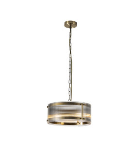 Butler 35cm Pendant 2 Light E27 Antique Brass / Narrow Ribbed Clear (B) Glass-1