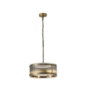 Butler 35cm Pendant 2 Light E27 Antique Brass / Wide Ribbed Clear (C) Glass-1