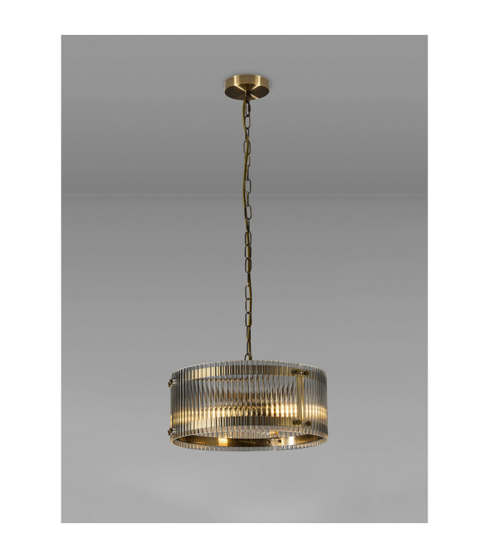 Butler 35cm Pendant 2 Light E27 Antique Brass / Wide Ribbed Clear (C) Glass-3