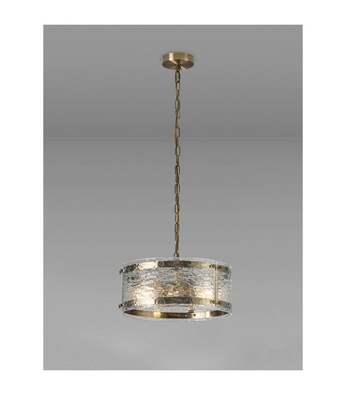 Butler 35cm Pendant 2 Light E27 Antique Brass / Cobbled Clear (D) Glass-3