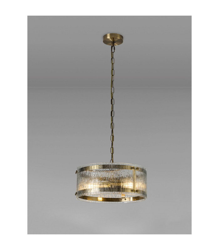 Butler 35cm Pendant 2 Light E27 Antique Brass / Rippled Clear (F) Glass-3