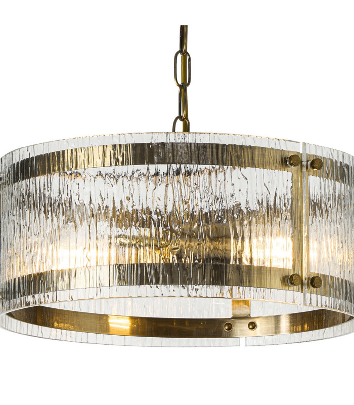 Butler 35cm Pendant 2 Light E27 Antique Brass / Rippled Clear (F) Glass-6