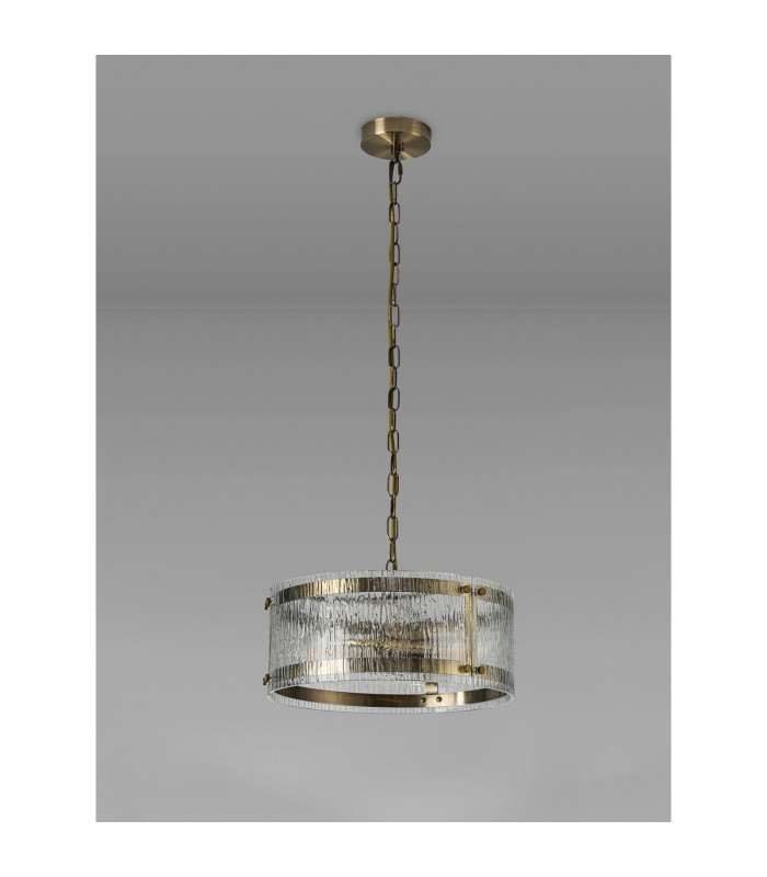 Butler 35cm Pendant 2 Light E27 Antique Brass / Rippled Clear (F) Glass-7