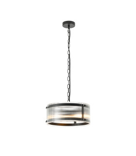 Butler 35cm Pendant 2 Light E27 Matt Black / Narrow Ribbed Clear (B) Glass-1