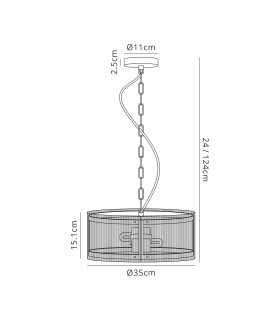 Butler 35cm Pendant 2 Light E27 Matt Black / Narrow Ribbed Clear (B) Glass-2