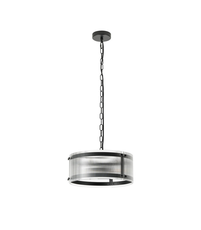 Butler 35cm Pendant 2 Light E27 Matt Black / Narrow Ribbed Clear (B) Glass-3