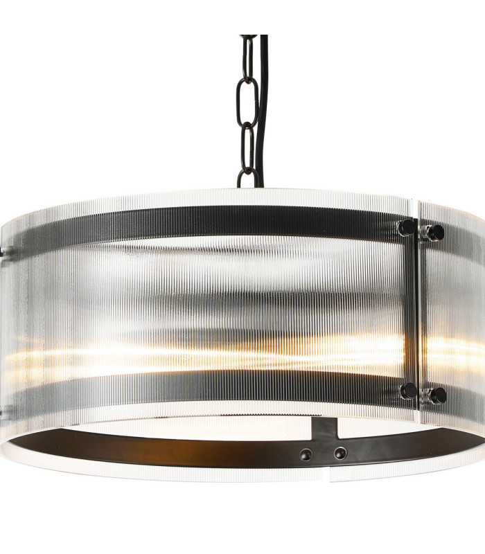 Butler 35cm Pendant 2 Light E27 Matt Black / Narrow Ribbed Clear (B) Glass-5