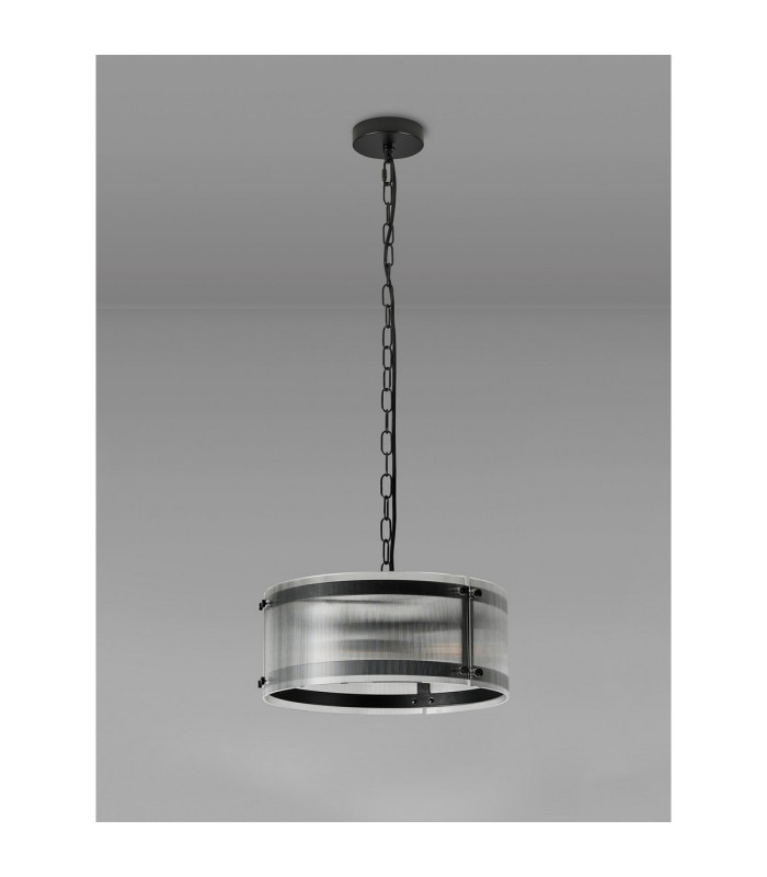 Butler 35cm Pendant 2 Light E27 Matt Black / Narrow Ribbed Clear (B) Glass-6