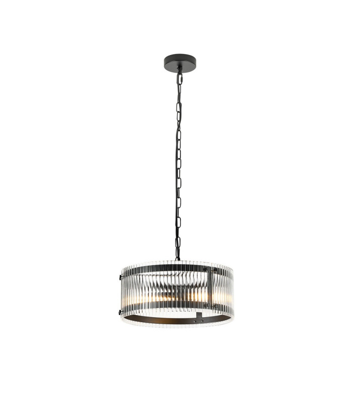 Butler 35cm Pendant 2 Light E27 Matt Black / Wide Ribbed Clear (C) Glass-1