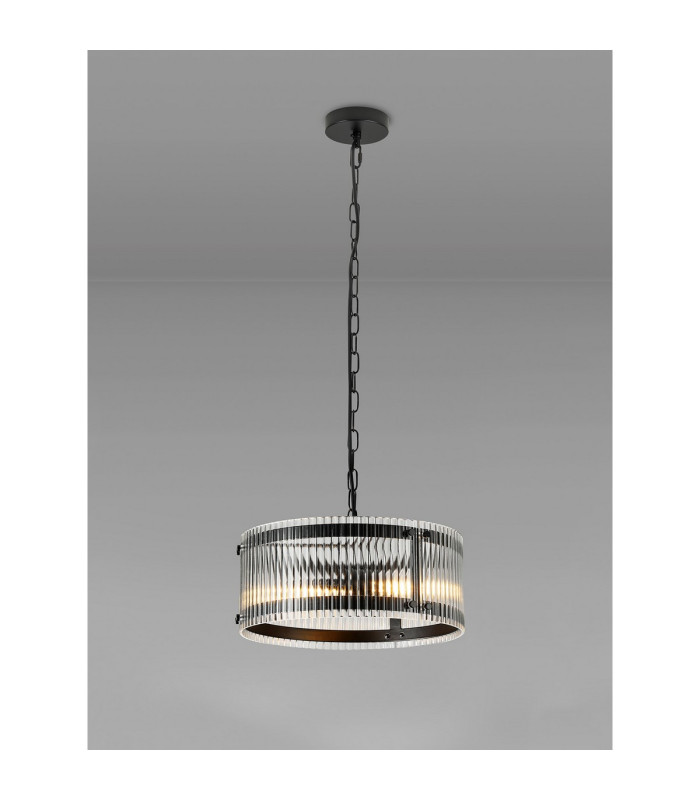 Butler 35cm Pendant 2 Light E27 Matt Black / Wide Ribbed Clear (C) Glass-3