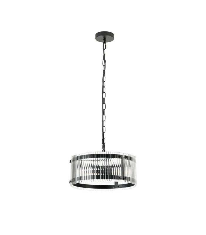 Butler 35cm Pendant 2 Light E27 Matt Black / Wide Ribbed Clear (C) Glass-4