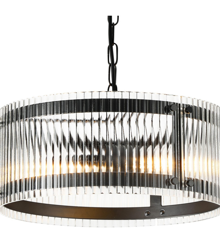 Butler 35cm Pendant 2 Light E27 Matt Black / Wide Ribbed Clear (C) Glass-6