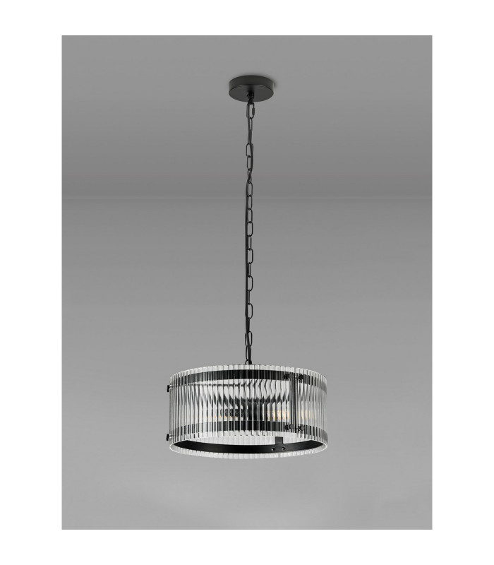 Butler 35cm Pendant 2 Light E27 Matt Black / Wide Ribbed Clear (C) Glass-7