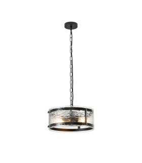 Butler 35cm Pendant 2 Light E27 Matt Black / Cobbled Clear (D) Glass-1