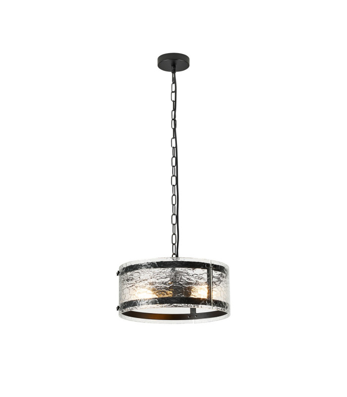 Butler 35cm Pendant 2 Light E27 Matt Black / Cobbled Clear (D) Glass-1