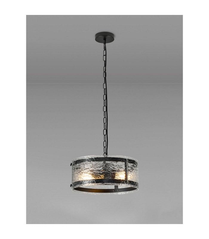Butler 35cm Pendant 2 Light E27 Matt Black / Cobbled Clear (D) Glass-3