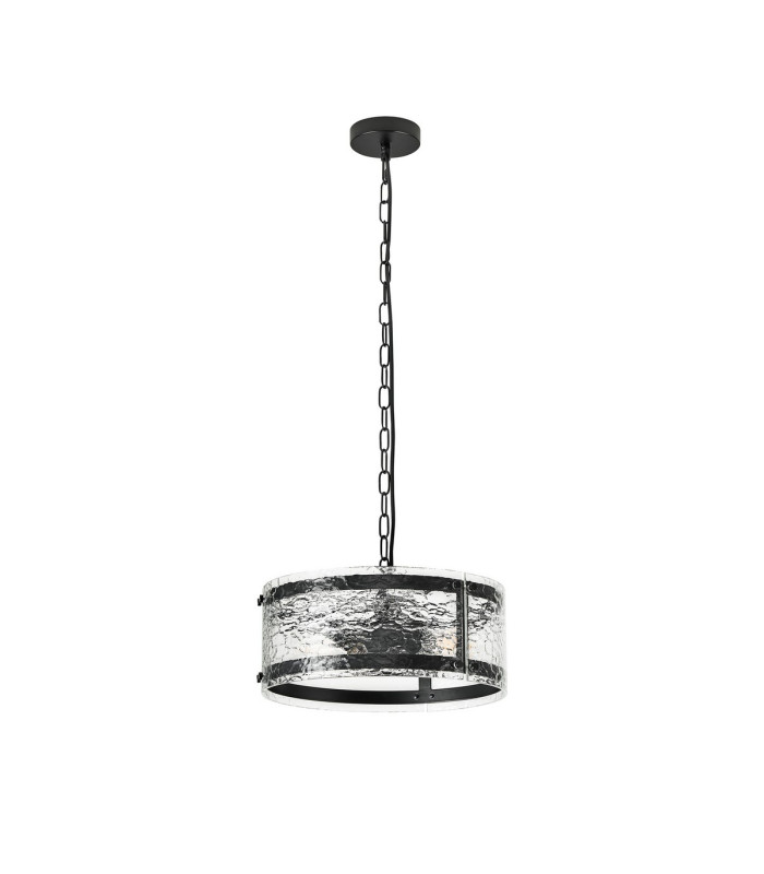 Butler 35cm Pendant 2 Light E27 Matt Black / Cobbled Clear (D) Glass-4