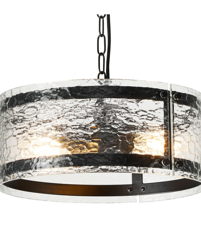 Butler 35cm Pendant 2 Light E27 Matt Black / Cobbled Clear (D) Glass-6