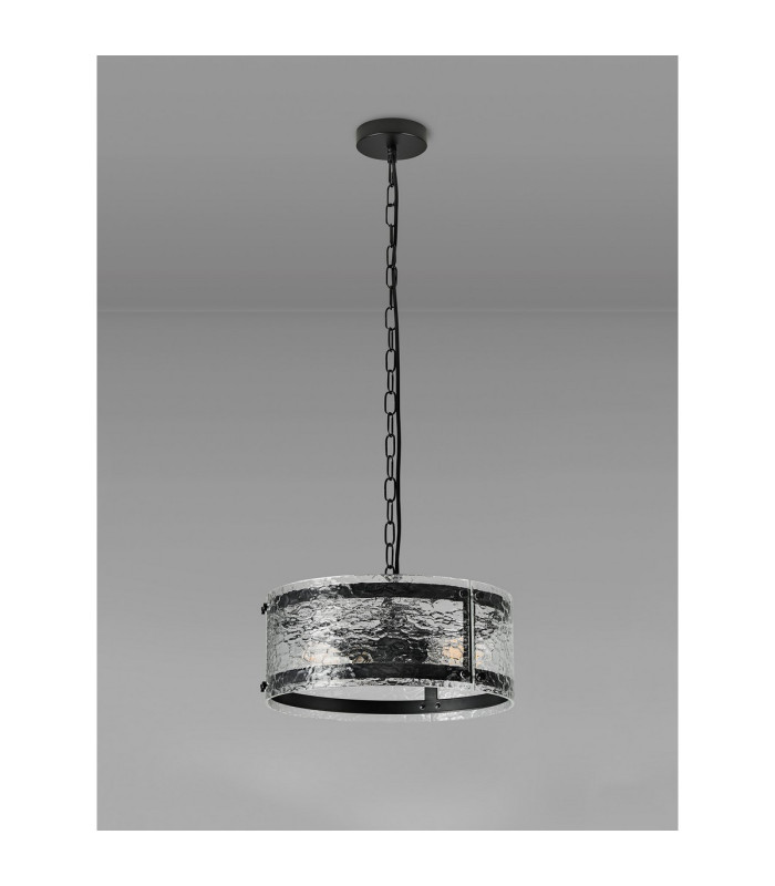 Butler 35cm Pendant 2 Light E27 Matt Black / Cobbled Clear (D) Glass-7