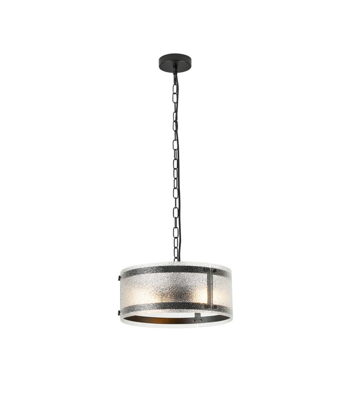 Butler 35cm Pendant 2 Light E27 Matt Black / Seeded Clear (E) Glass-1