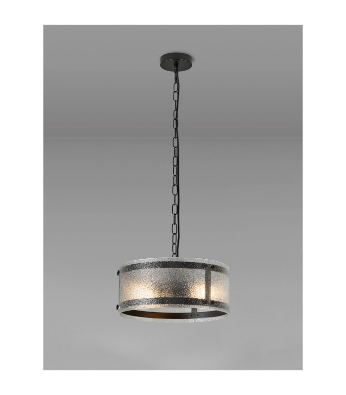 Butler 35cm Pendant 2 Light E27 Matt Black / Seeded Clear (E) Glass-3