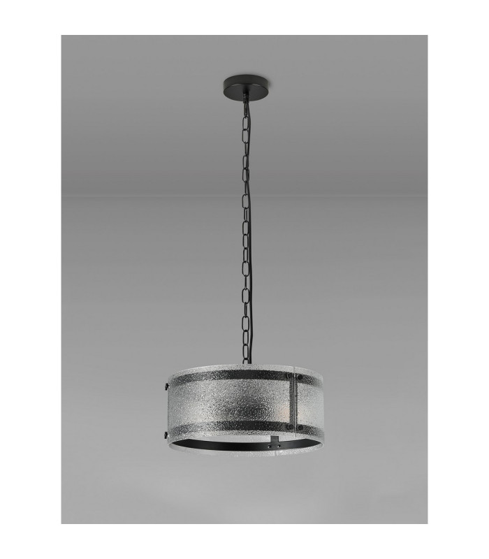 Butler 35cm Pendant 2 Light E27 Matt Black / Seeded Clear (E) Glass-7