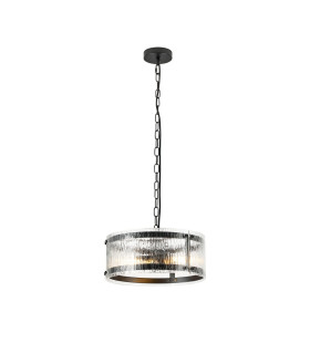Butler 35cm Pendant 2 Light E27 Matt Black / Rippled Clear (F) Glass-1