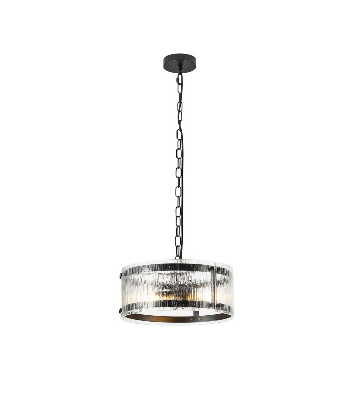 Butler 35cm Pendant 2 Light E27 Matt Black / Rippled Clear (F) Glass-1