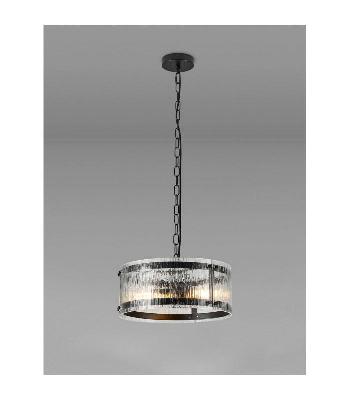 Butler 35cm Pendant 2 Light E27 Matt Black / Rippled Clear (F) Glass-3