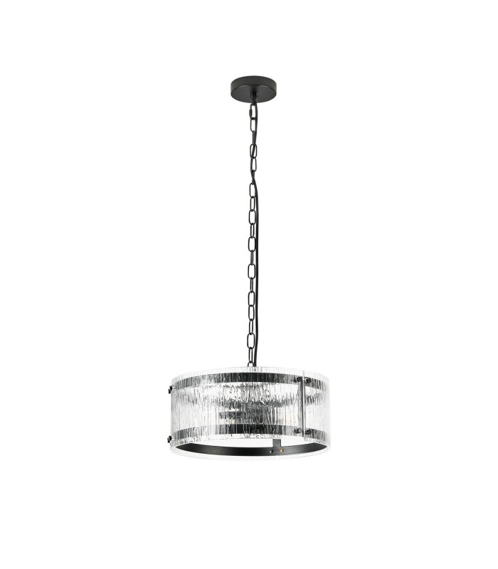 Butler 35cm Pendant 2 Light E27 Matt Black / Rippled Clear (F) Glass-4