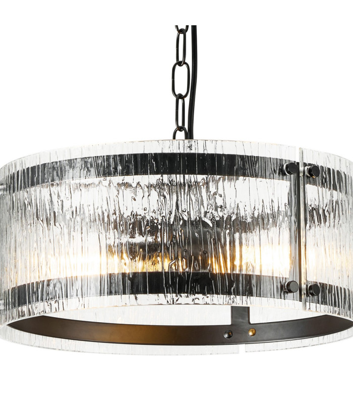 Butler 35cm Pendant 2 Light E27 Matt Black / Rippled Clear (F) Glass-6