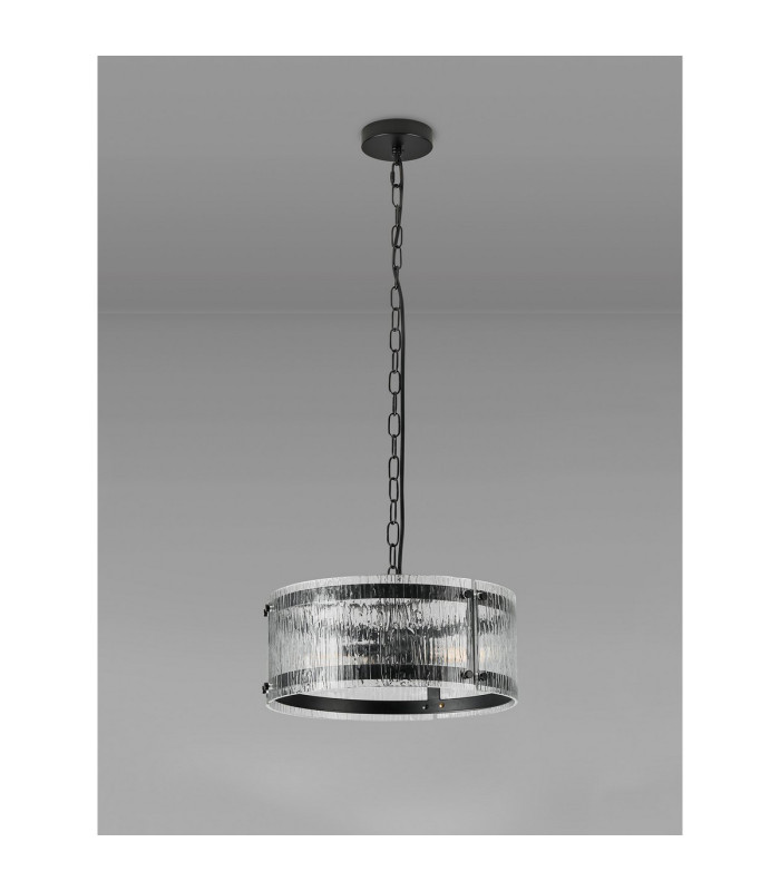 Butler 35cm Pendant 2 Light E27 Matt Black / Rippled Clear (F) Glass-7