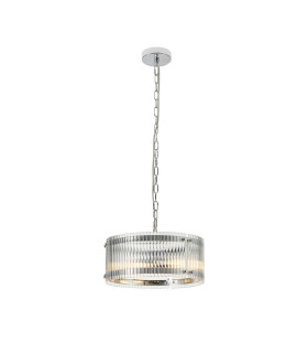 Butler 35cm Pendant 2 Light E27 Polished Chrome / Wide Ribbed Clear (C) Glass-1
