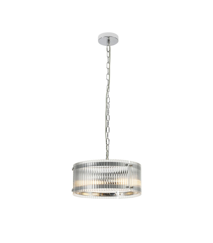 Butler 35cm Pendant 2 Light E27 Polished Chrome / Wide Ribbed Clear (C) Glass-1