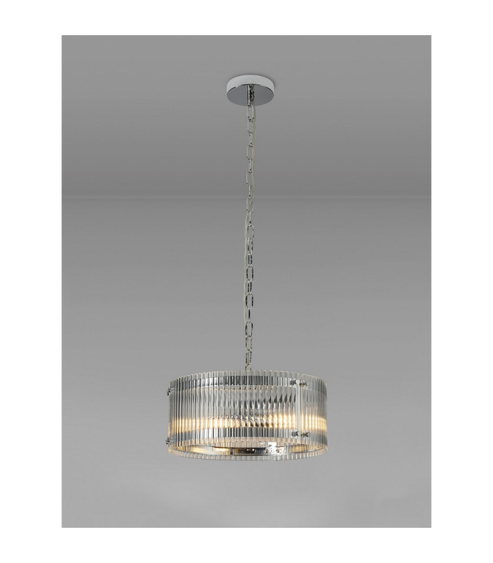 Butler 35cm Pendant 2 Light E27 Polished Chrome / Wide Ribbed Clear (C) Glass-3