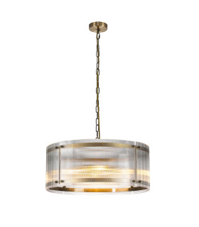 Butler 56.5cm Pendant 4 Light E27 Antique Brass / Narrow Ribbed Clear (B) Glass-1