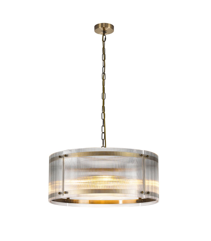 Butler 56.5cm Pendant 4 Light E27 Antique Brass / Narrow Ribbed Clear (B) Glass-1