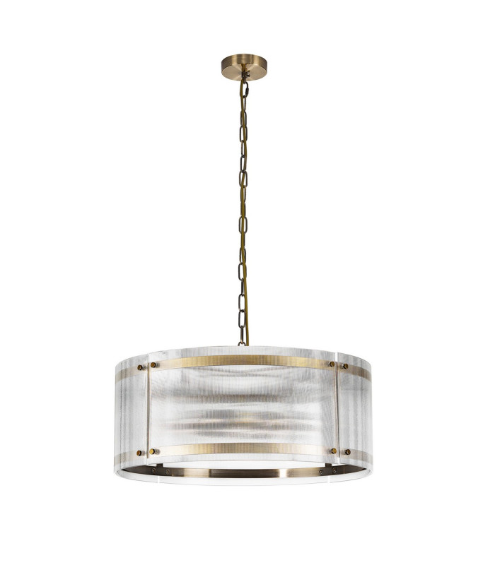 Butler 56.5cm Pendant 4 Light E27 Antique Brass / Narrow Ribbed Clear (B) Glass-4